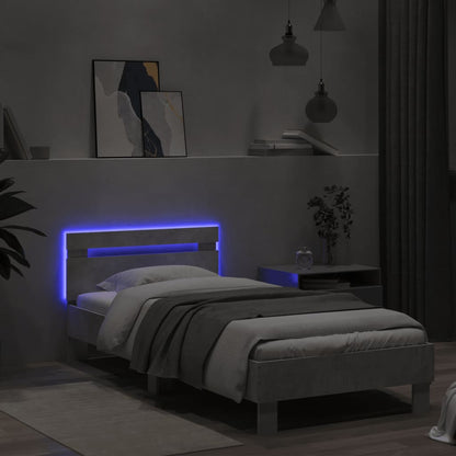 Bed Frame without Mattress with LED Lights Concrete Grey 75x190 cm