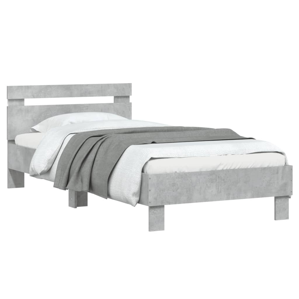 Bed Frame without Mattress with LED Lights Concrete Grey 75x190 cm