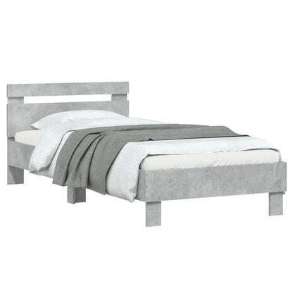 Bed Frame without Mattress with LED Lights Concrete Grey 75x190 cm
