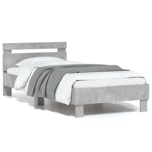 Bed Frame without Mattress with LED Lights Concrete Grey 75x190 cm