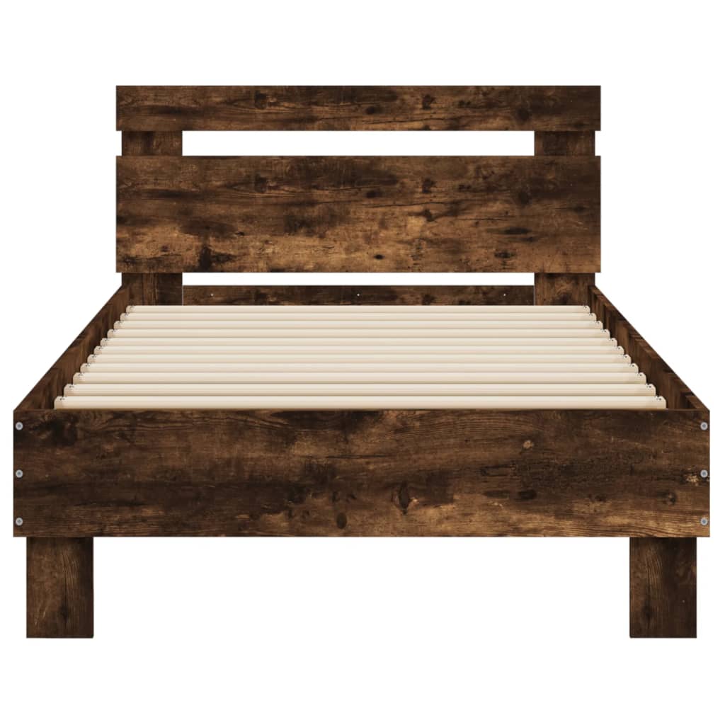 Bed Frame without Mattress with LED Lights Smoked Oak 75x190 cm
