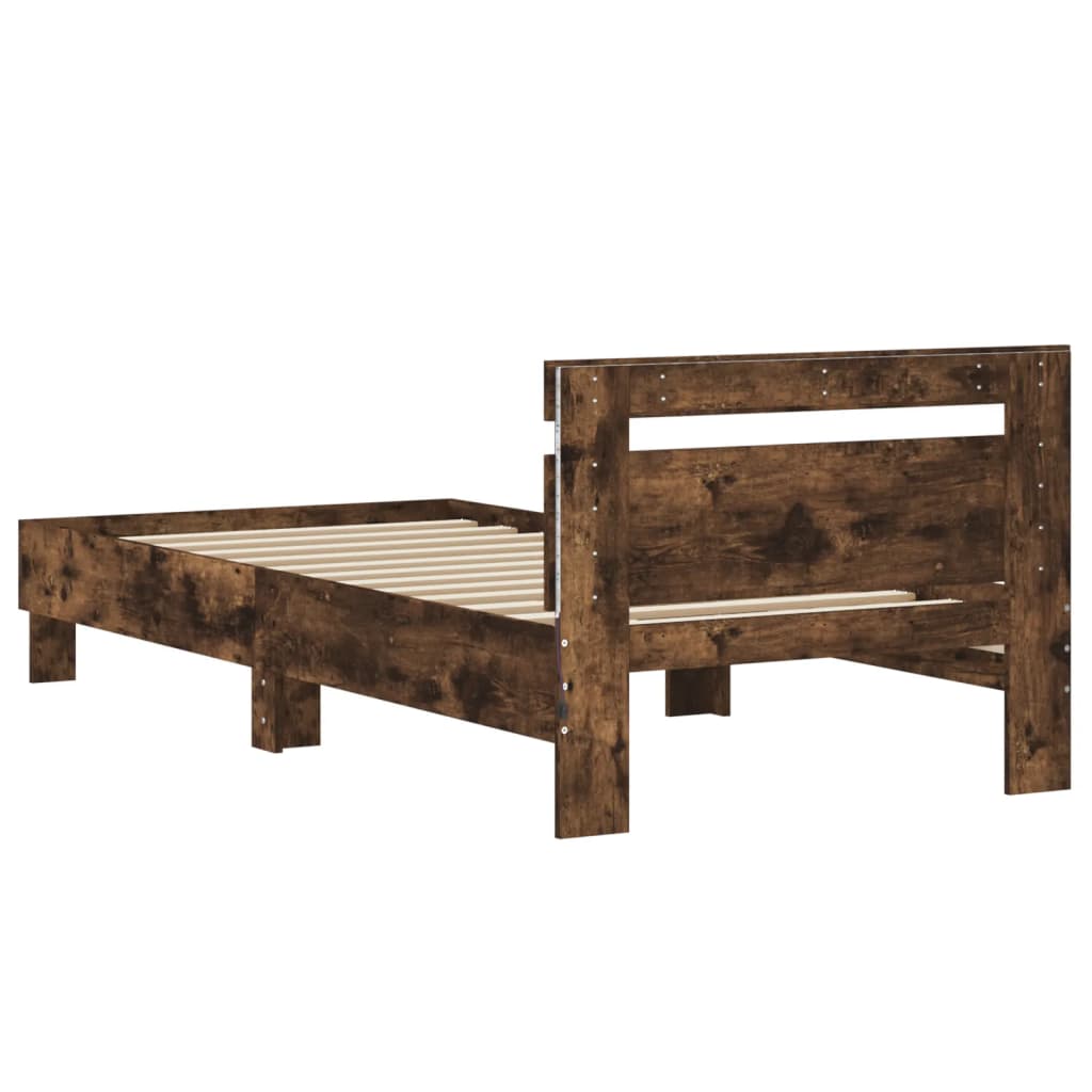 Bed Frame without Mattress with LED Lights Smoked Oak 75x190 cm