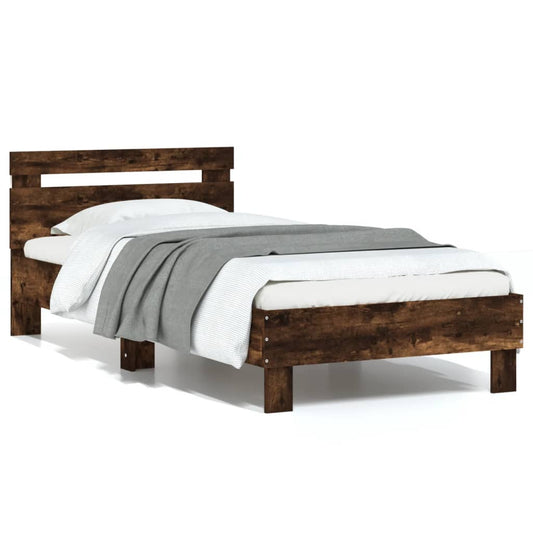 Bed Frame without Mattress with LED Lights Smoked Oak 75x190 cm
