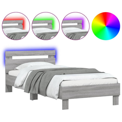 Bed Frame without Mattress with LED Lights Grey Sonoma 75x190cm