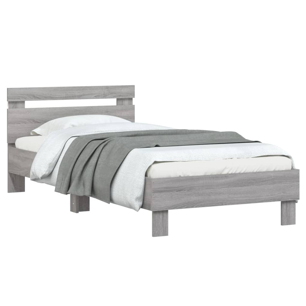 Bed Frame without Mattress with LED Lights Grey Sonoma 75x190cm