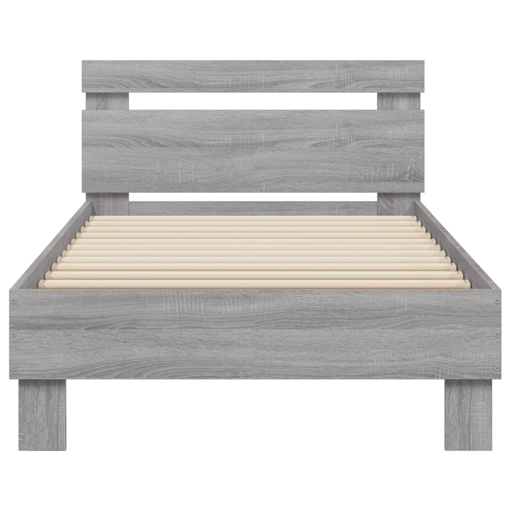 Bed Frame without Mattress with LED Lights Grey Sonoma 75x190cm