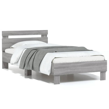 Bed Frame without Mattress with LED Lights Grey Sonoma 75x190cm