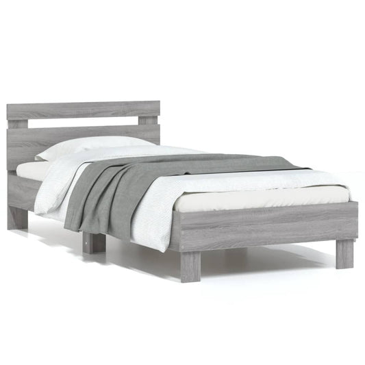 Bed Frame without Mattress with LED Lights Grey Sonoma 75x190cm