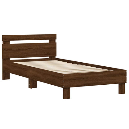 Bed Frame without Mattress with LED Lights Brown Oak 75x190 cm