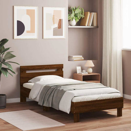 Bed Frame without Mattress with LED Lights Brown Oak 75x190 cm
