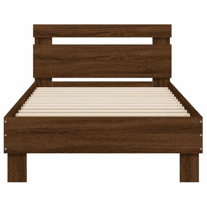 Bed Frame without Mattress with LED Lights Brown Oak 75x190 cm Small Single
