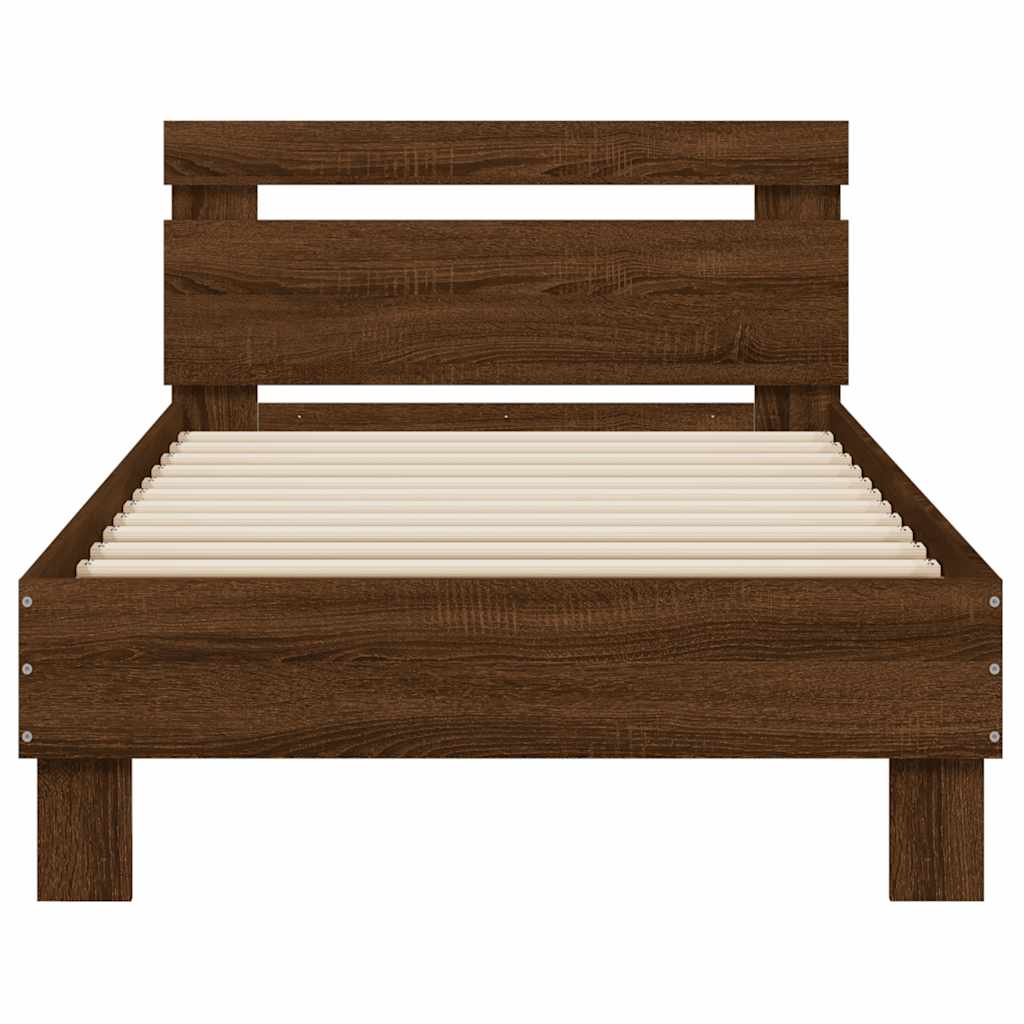 Bed Frame without Mattress with LED Lights Brown Oak 75x190 cm