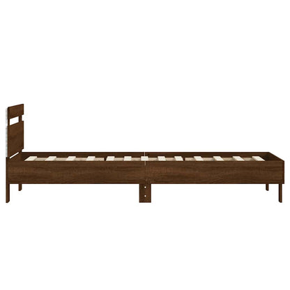 Bed Frame without Mattress with LED Lights Brown Oak 75x190 cm