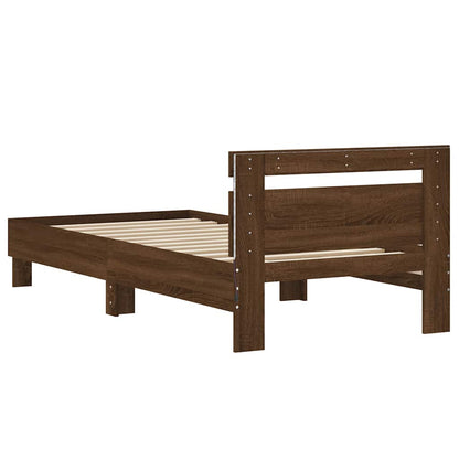 Bed Frame without Mattress with LED Lights Brown Oak 75x190 cm