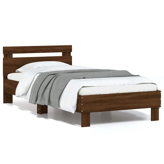 Bed Frame without Mattress with LED Lights Brown Oak 75x190 cm