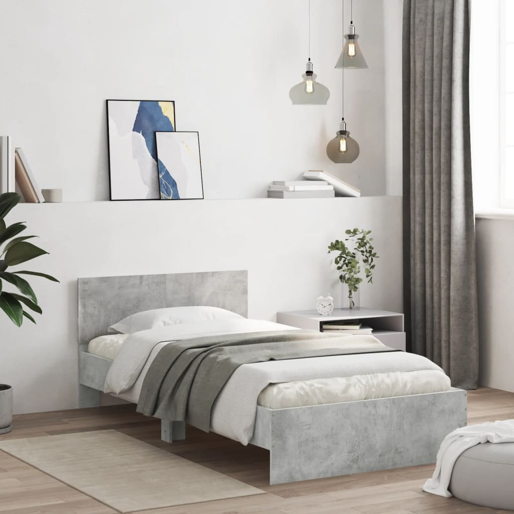Bed Frame without Mattress with LED Lights Concrete Grey 100x200 cm