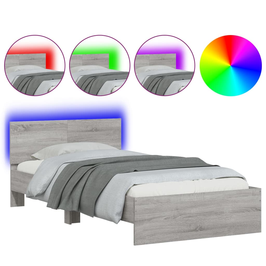 Bed Frame without Mattress with LED Grey Sonoma 100x200 cm