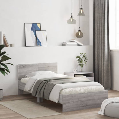 Bed Frame without Mattress with LED Grey Sonoma 100x200 cm
