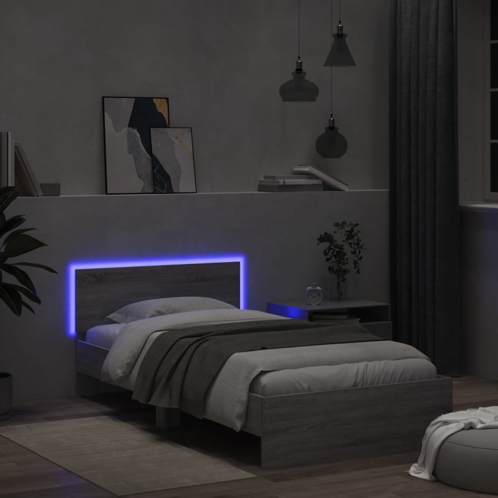 Bed Frame without Mattress with LED Grey Sonoma 100x200 cm