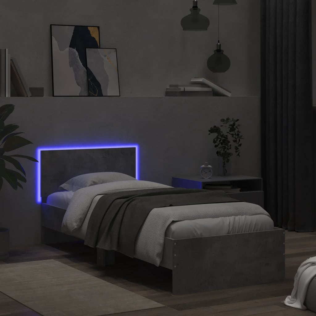 Bed Frame without Mattress with LED Concrete Grey 90x200 cm
