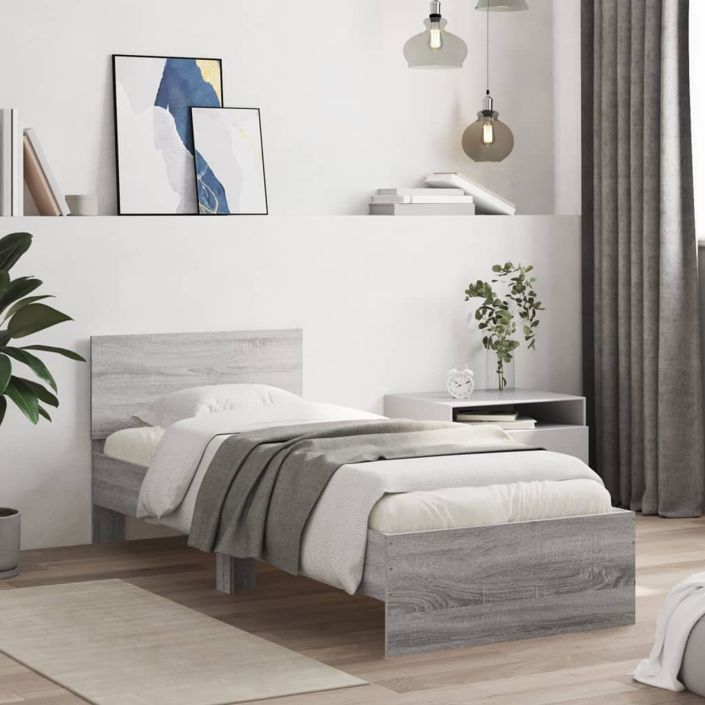 Bed Frame without Mattress with LED Lights Grey Sonoma 90x200cm