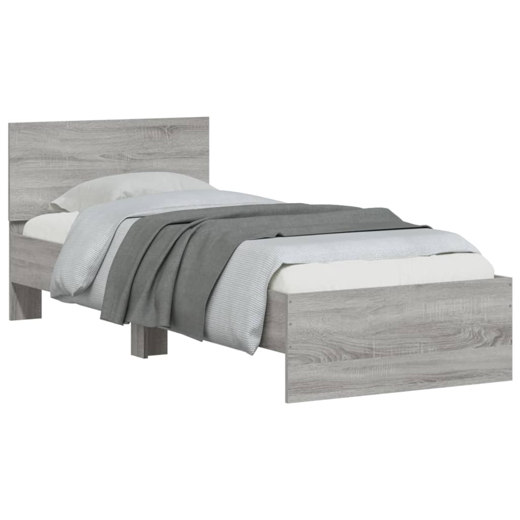 Bed Frame without Mattress with LED Lights Grey Sonoma 90x200cm