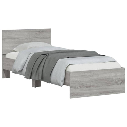 Bed Frame without Mattress with LED Lights Grey Sonoma 90x200cm