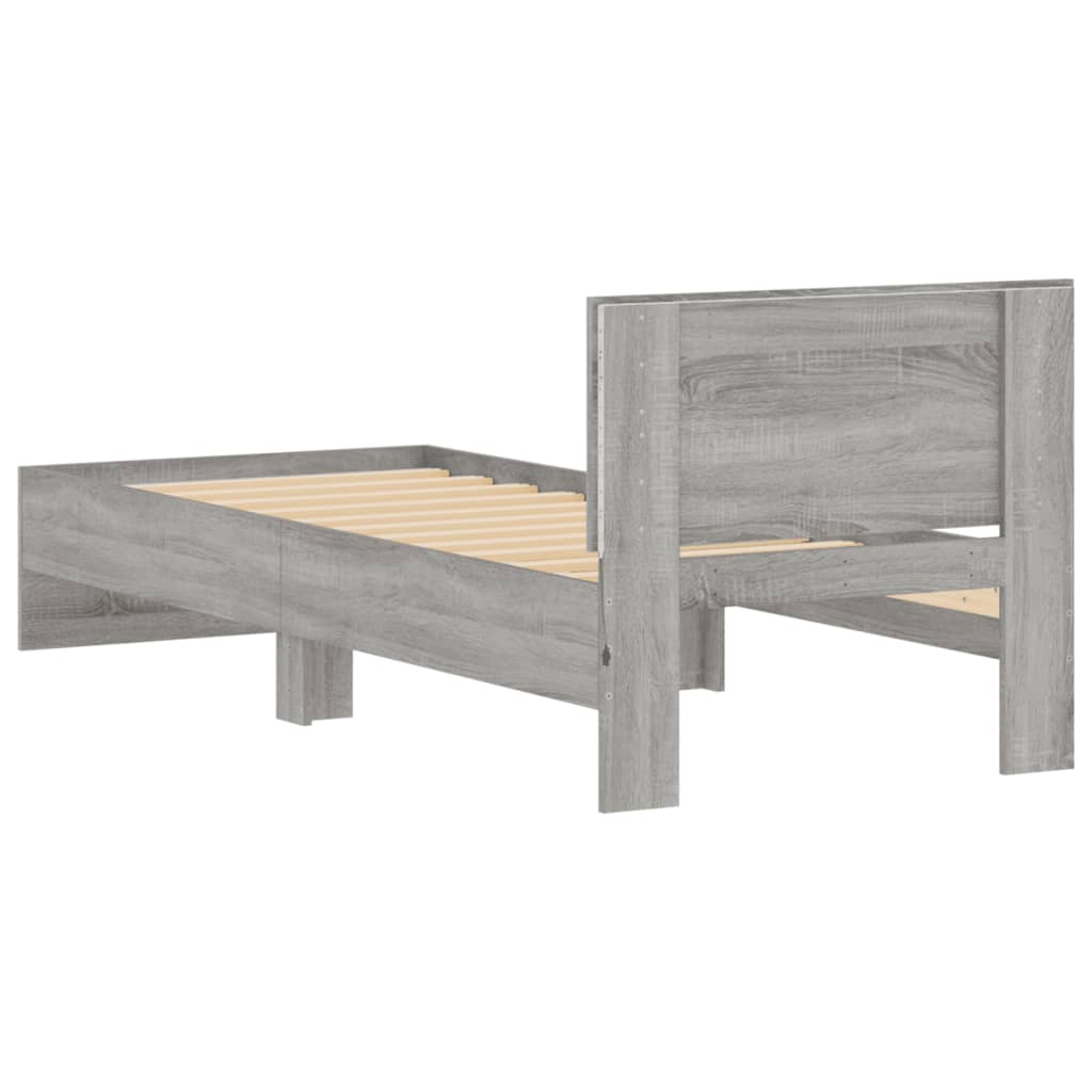Bed Frame without Mattress with LED Lights Grey Sonoma 90x200cm