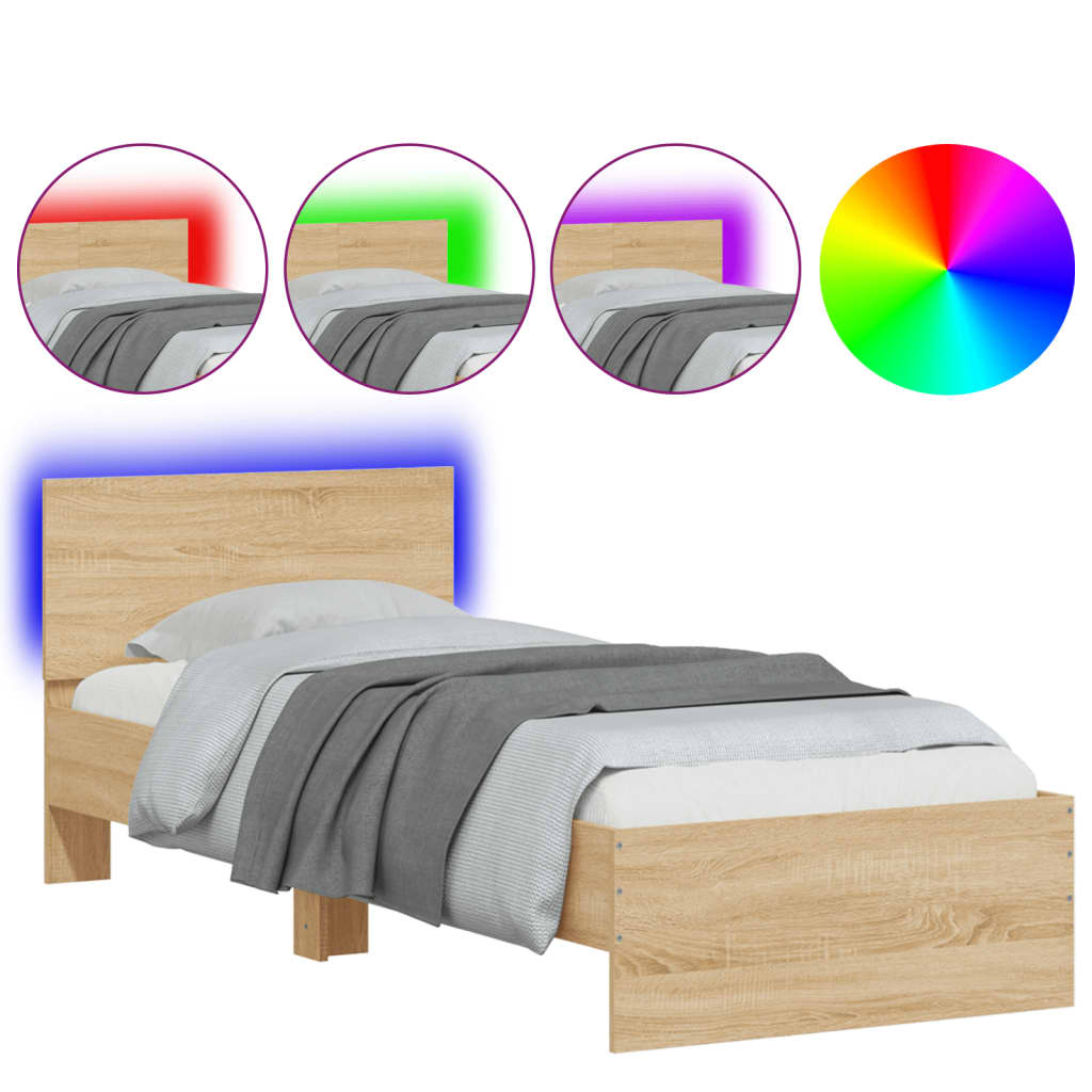 Bed Frame without Mattress with LED Lights Sonoma Oak 90x190 cm Single