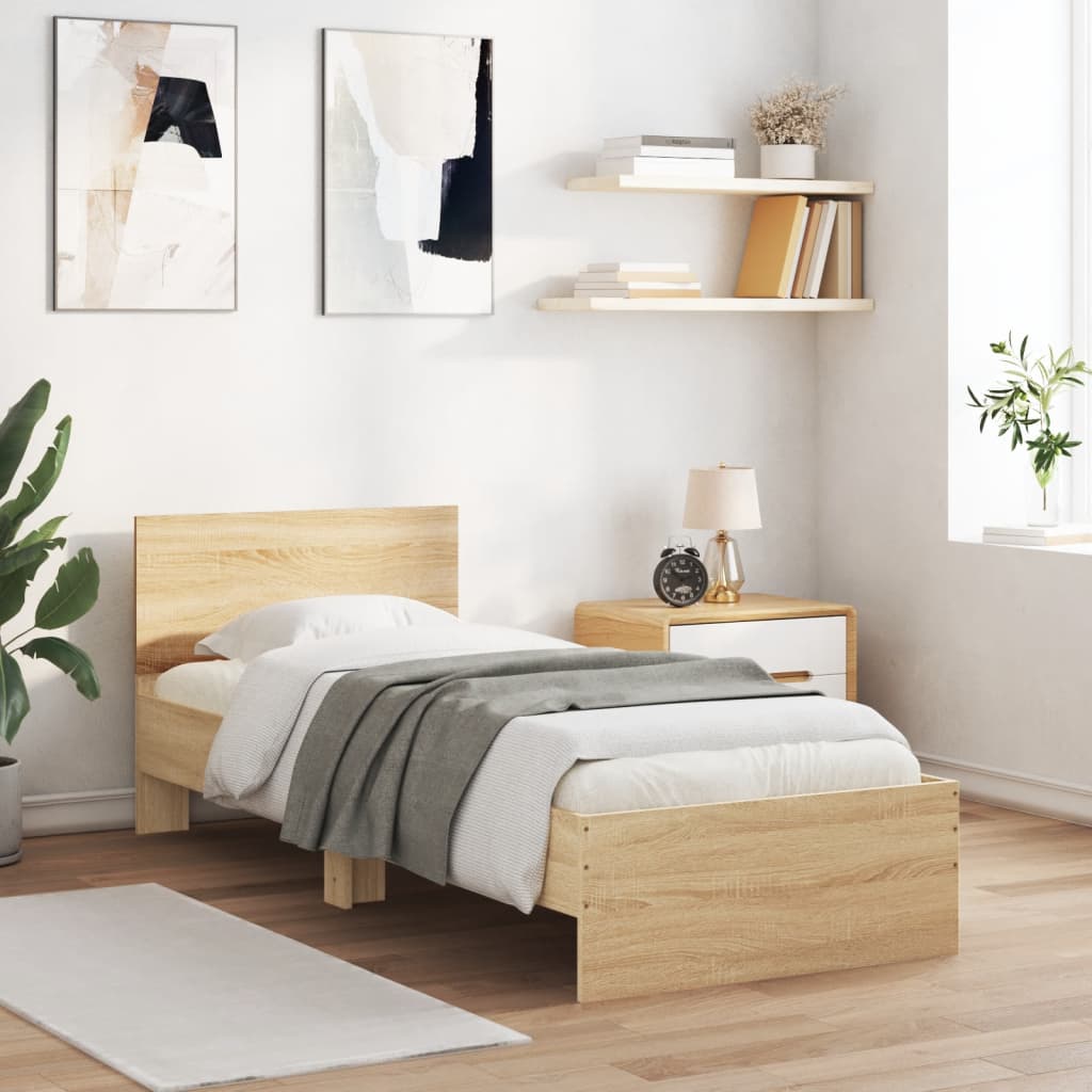 Bed Frame without Mattress with LED Lights Sonoma Oak 90x190 cm Single