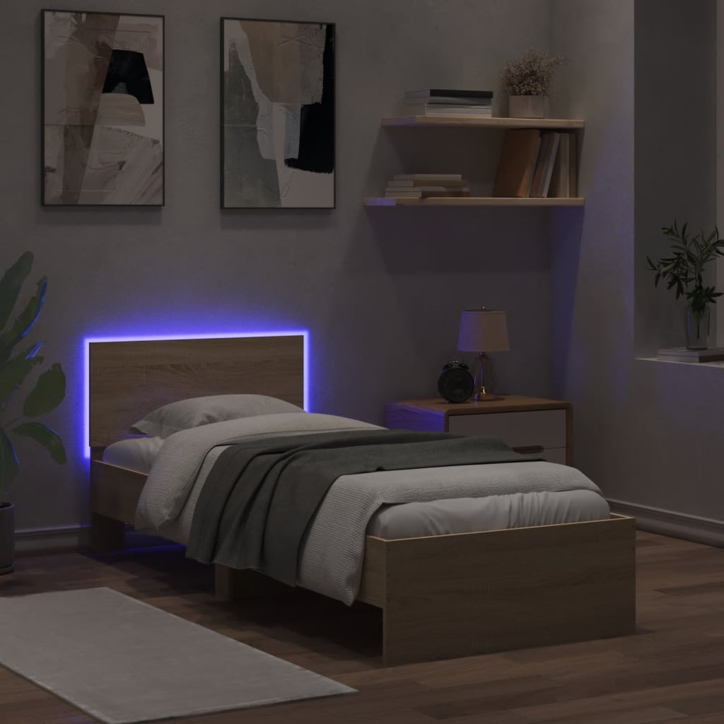 Bed Frame without Mattress with LED Lights Sonoma Oak 90x190 cm Single