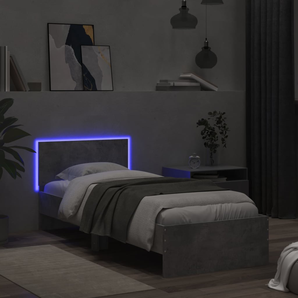 Bed Frame without Mattress with LED Concrete Grey 90x190 cm