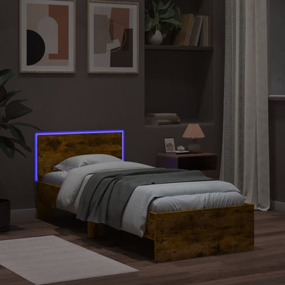 Bed Frame without Mattress with LED Lights Smoked Oak 90x190 cm Single