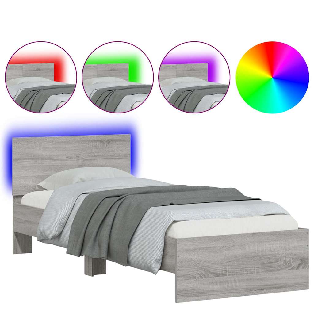 Bed Frame without Mattress with LED Lights Grey Sonoma 90x190 cm Single