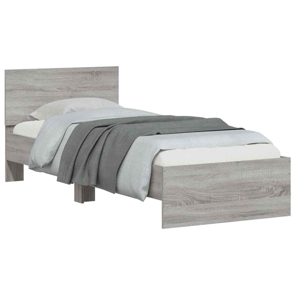 Bed Frame without Mattress with LED Lights Grey Sonoma 90x190 cm Single
