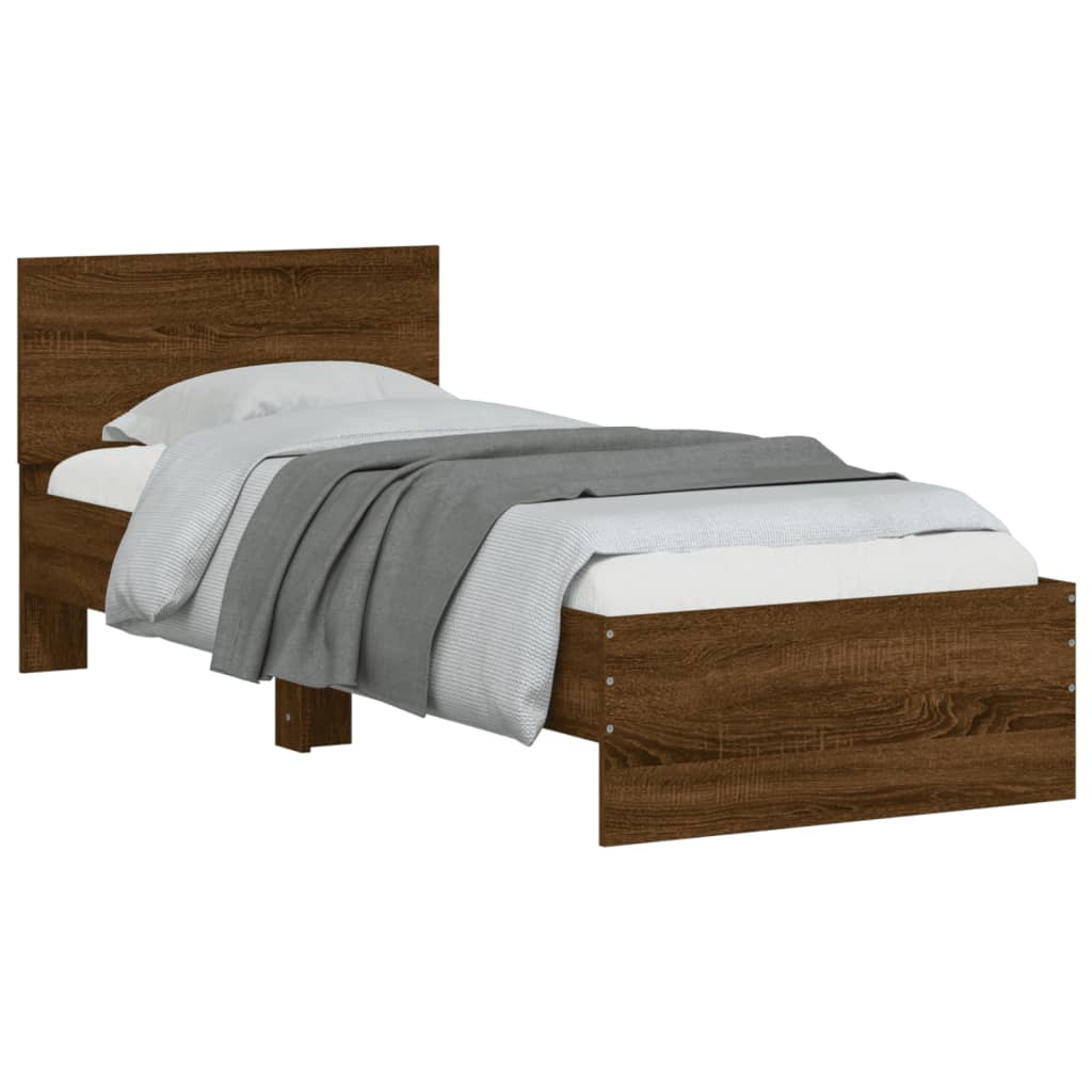 Bed Frame without Mattress with LED Lights Brown Oak 90x190 cm Single