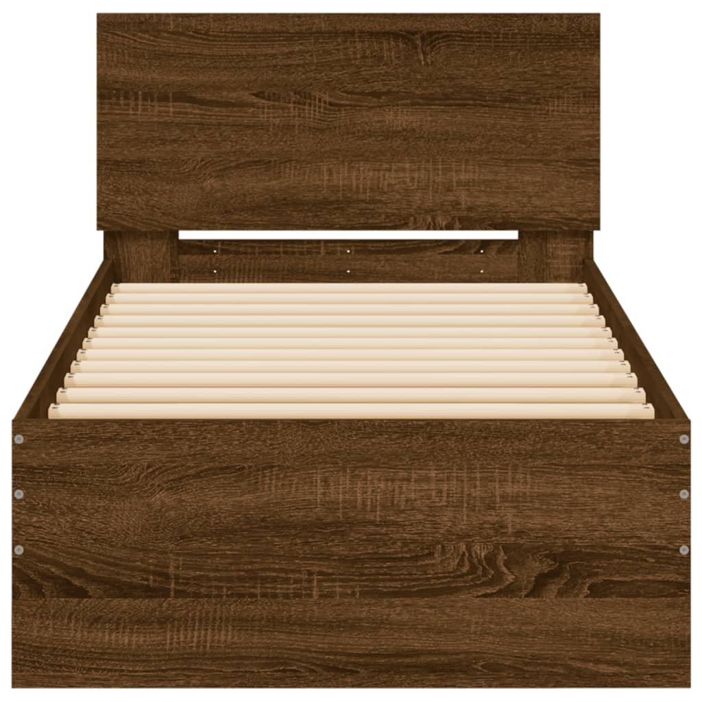 Bed Frame without Mattress with LED Lights Brown Oak 90x190 cm Single
