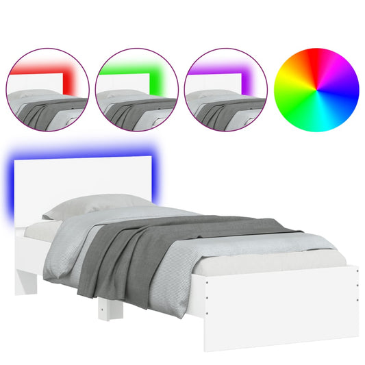 Bed Frame without Mattress with LED Lights White 75x190 cm