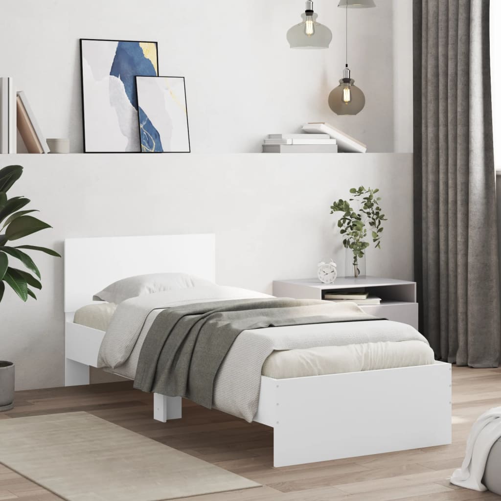 Bed Frame without Mattress with LED Lights White 75x190 cm Small Single