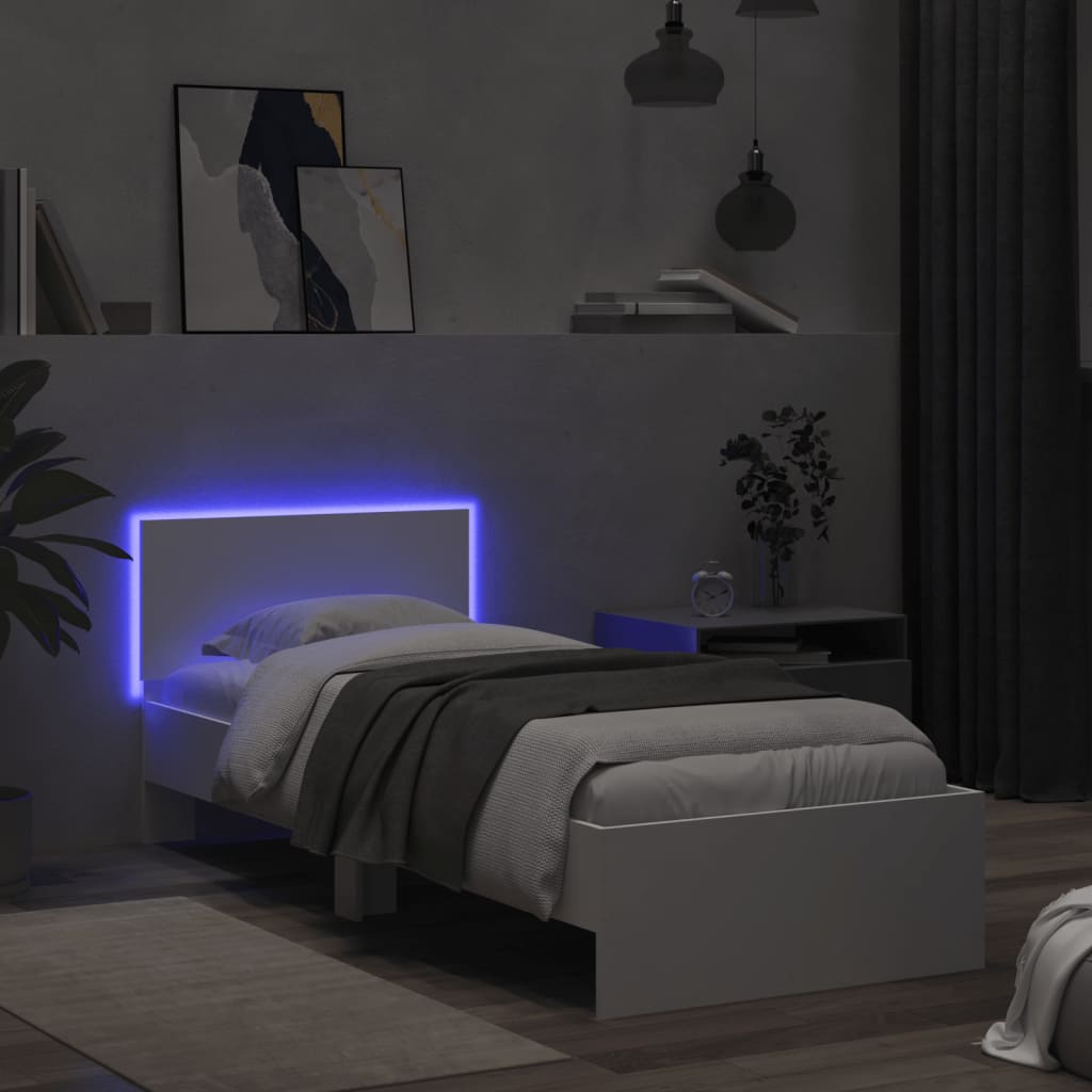Bed Frame without Mattress with LED Lights White 75x190 cm