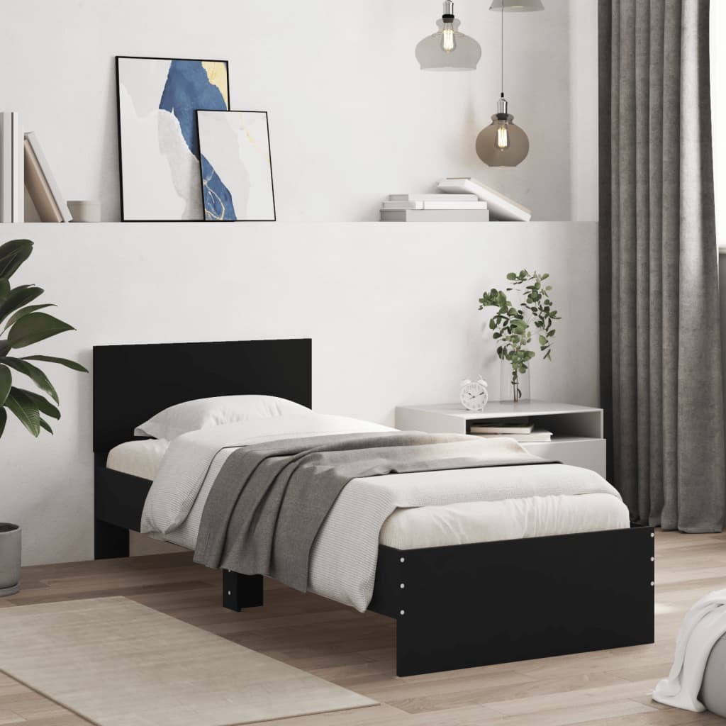 Bed Frame without Mattress with LED Lights Black 75x190 cm Small Single