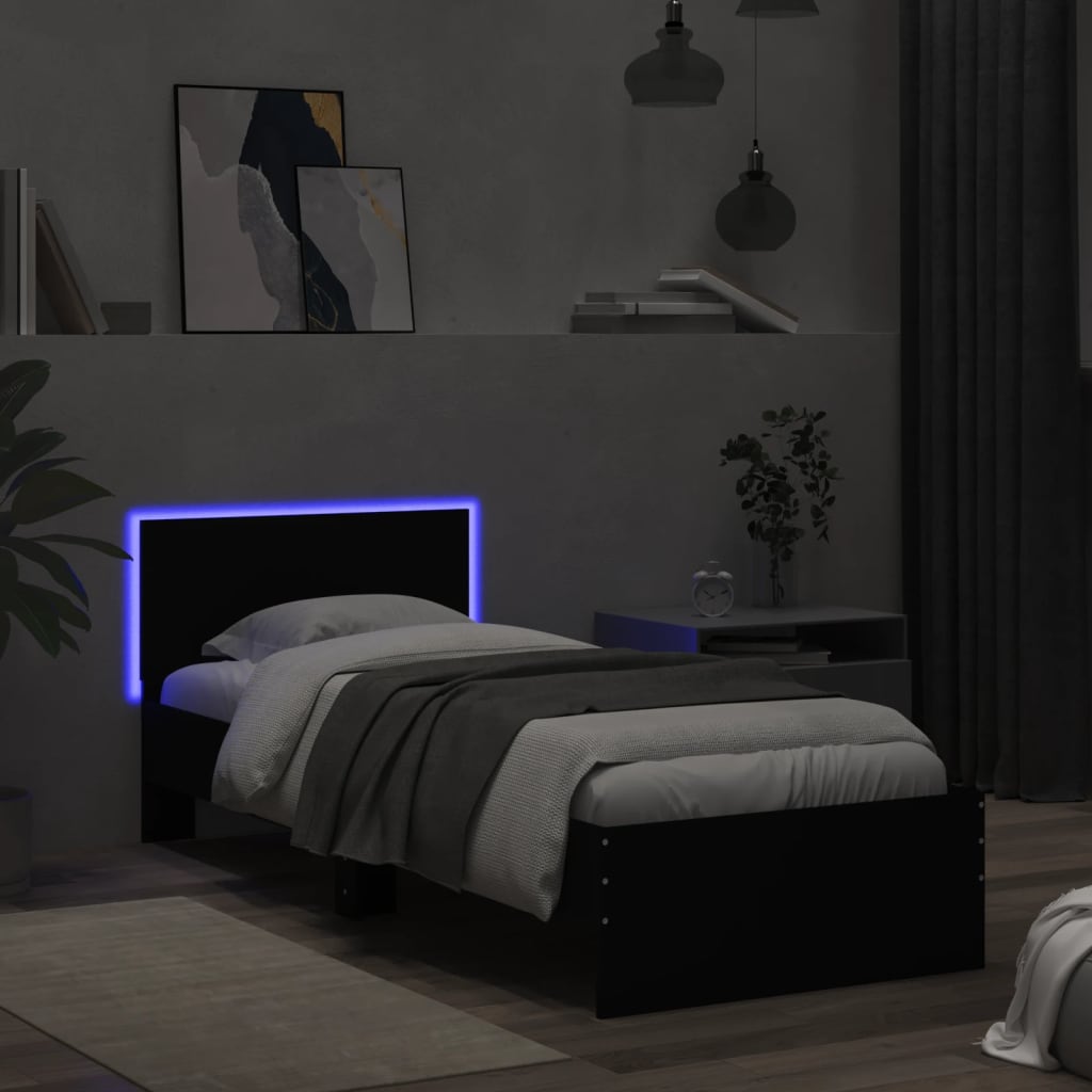 Bed Frame without Mattress with LED Lights Black 75x190 cm