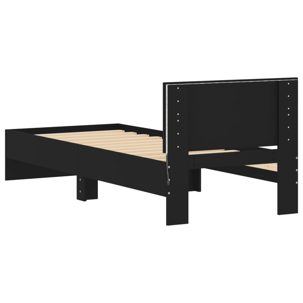 Bed Frame without Mattress with LED Lights Black 75x190 cm