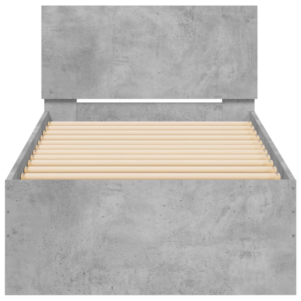 Bed Frame without Mattress with LED Concrete Grey 75x190 cm