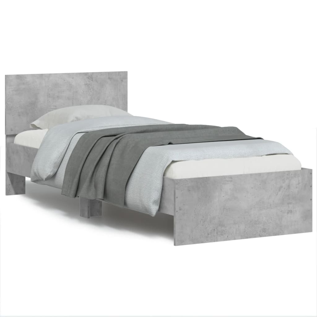 Bed Frame without Mattress with LED Concrete Grey 75x190 cm
