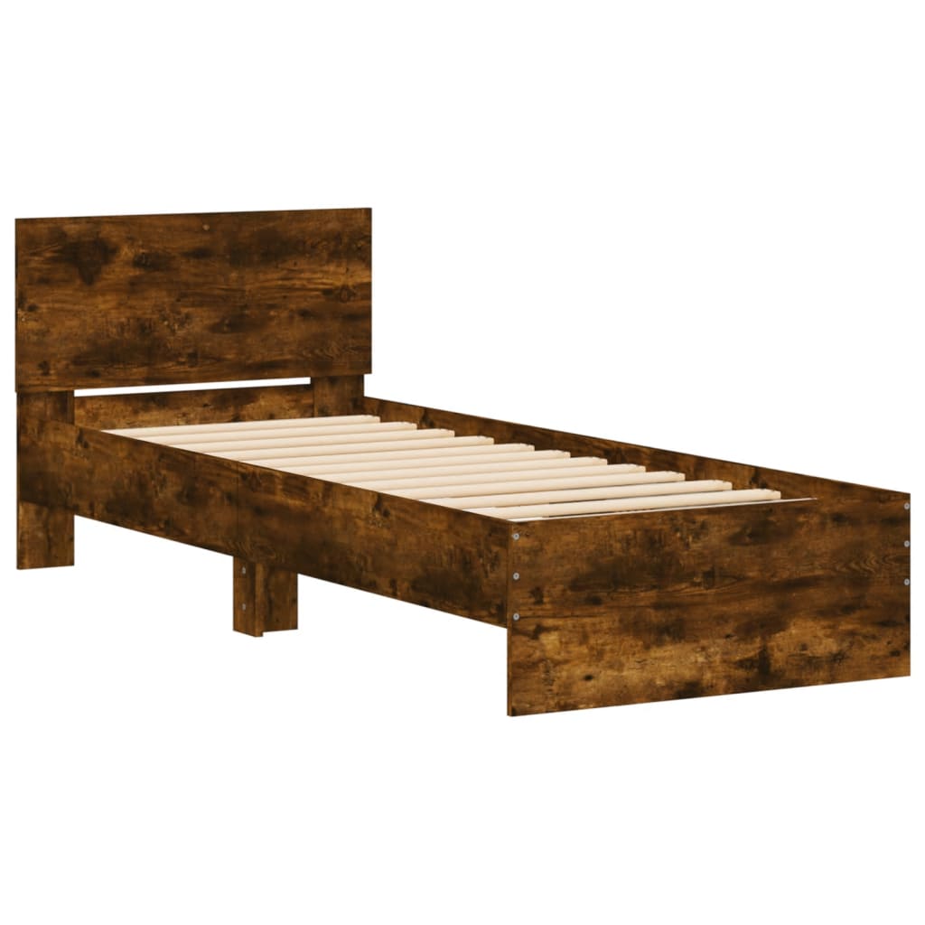 Bed Frame without Mattress with LED Lights Smoked Oak 75x190 cm