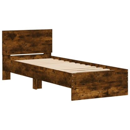 Bed Frame without Mattress with LED Lights Smoked Oak 75x190 cm