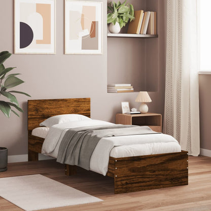 Bed Frame without Mattress with LED Lights Smoked Oak 75x190 cm Small Single