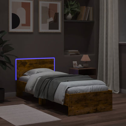 Bed Frame without Mattress with LED Lights Smoked Oak 75x190 cm