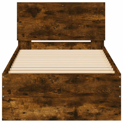 Bed Frame without Mattress with LED Lights Smoked Oak 75x190 cm